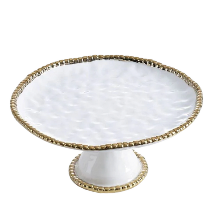 Baroque Collection 12" White Gold Beaded Round Cake Stand