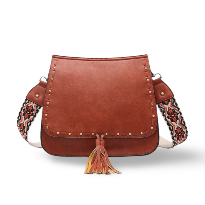 Jen & Co. Bailey Structured Crossbody w/ Printed Strap in Rust