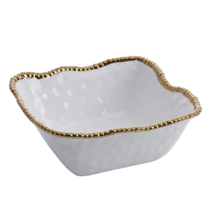 Baroque Collection 10" White Gold Beaded Square Serving Bowl