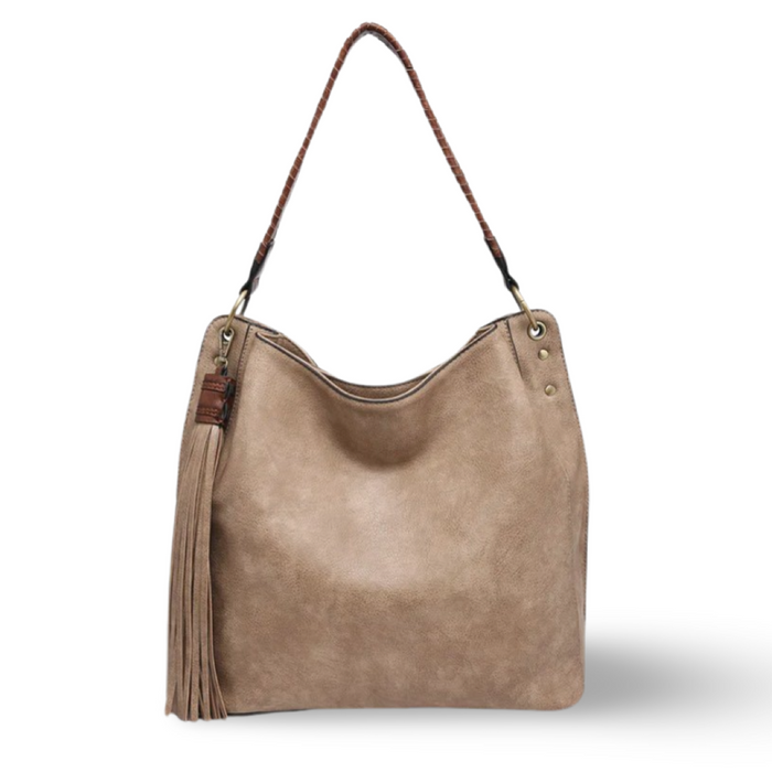 Jen & Co. Amber Khaki Hobo w/ 3 Compartments and Braided Handle
