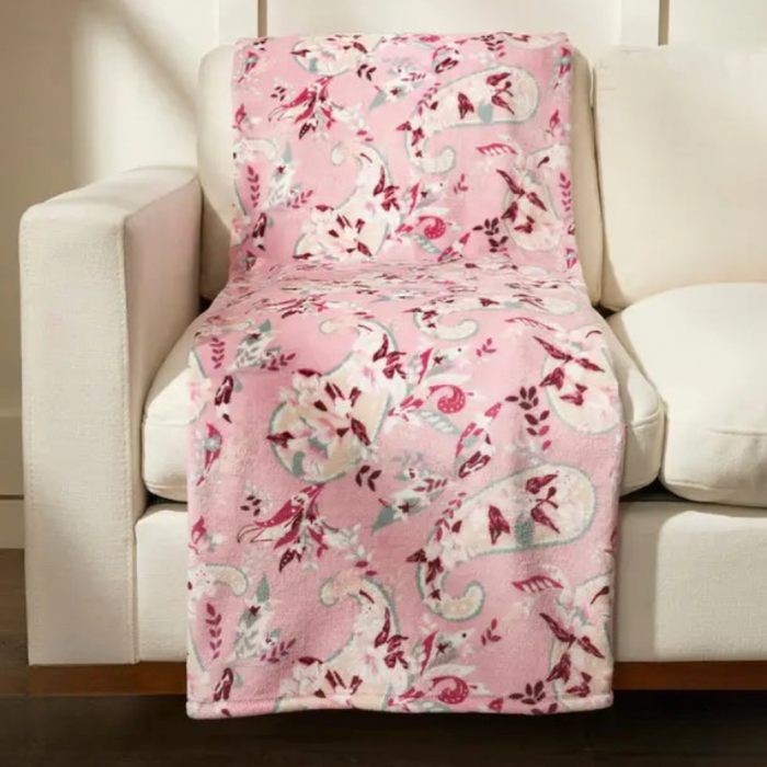 Vera Bradley Plush Throw Blanket Botanical Paisley Pink