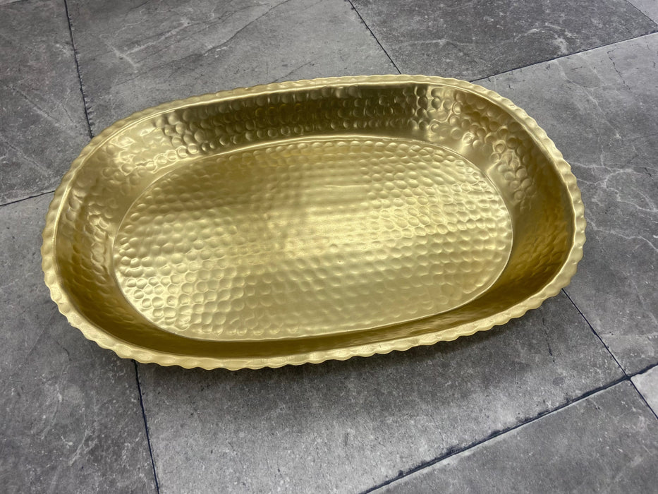 Gold Hammered Oval Tray with Lip