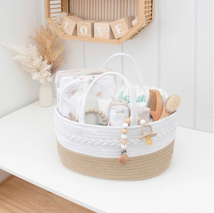 Cotton Rope Nappy Caddy with Divider Natural/White