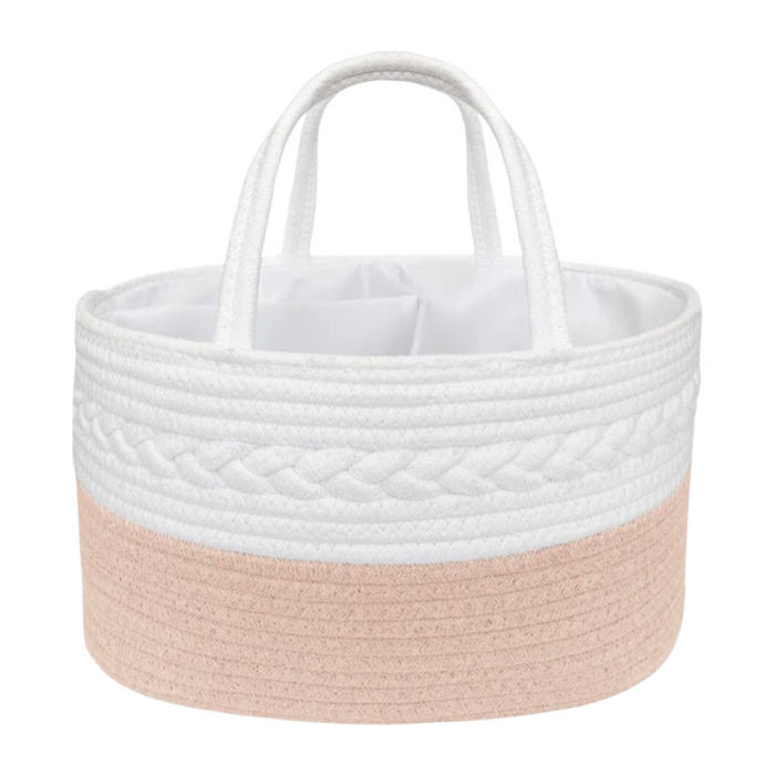 Cotton Rope Nappy Caddy with Divider Blush/White