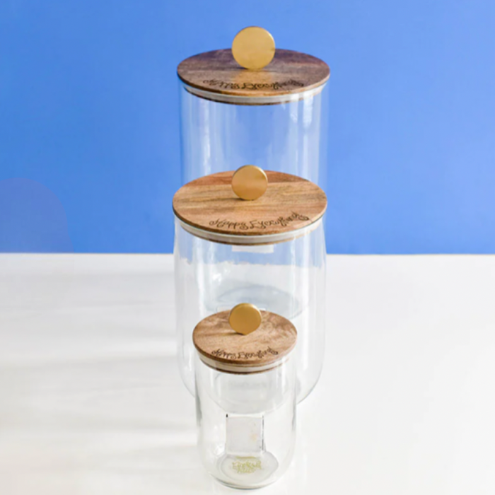 Happy Everything Mini Small Wooden Lid Glass Jar