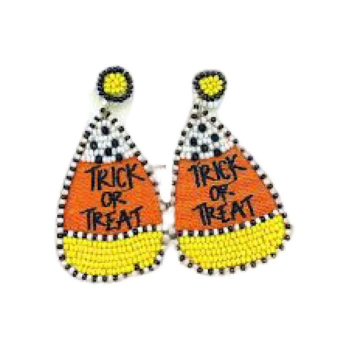 Embroidered & Beaded "Trick or Treat" Candy Corn Earrings