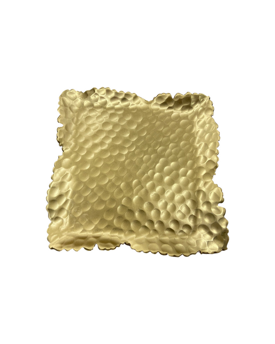 Gilded Hammered Square Dish