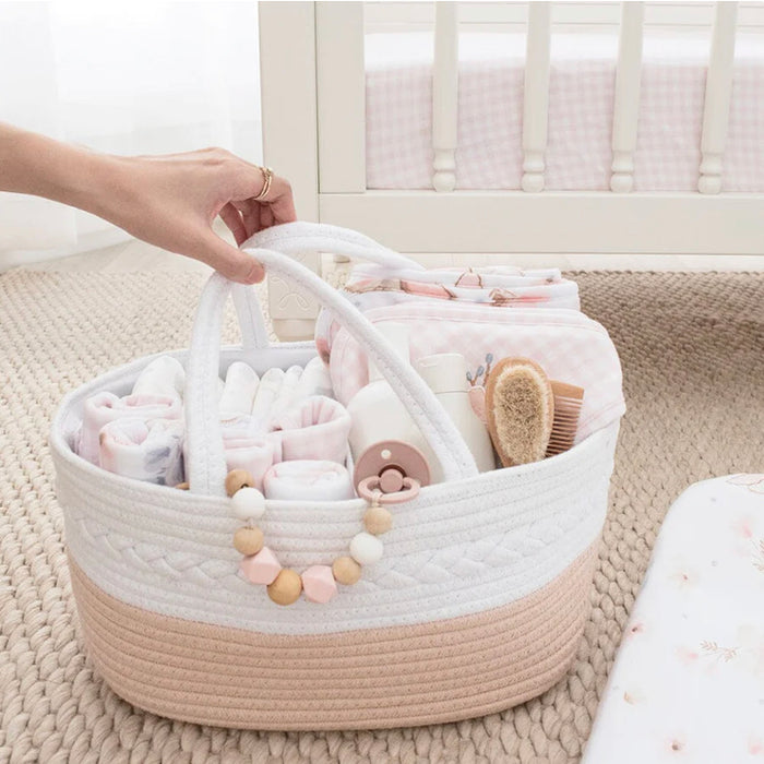 Cotton Rope Nappy Caddy with Divider Blush/White