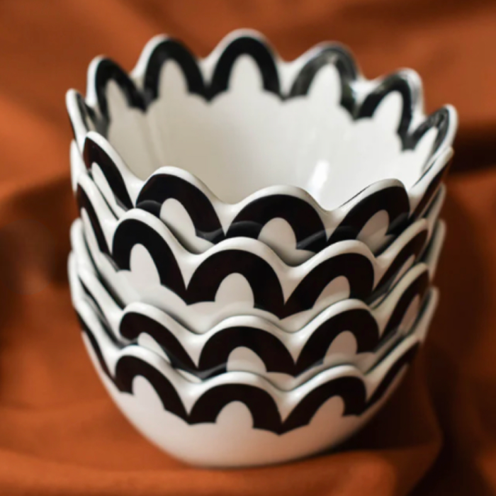 Coton Colors Black Arabesque Trim Scallop Small Bowl