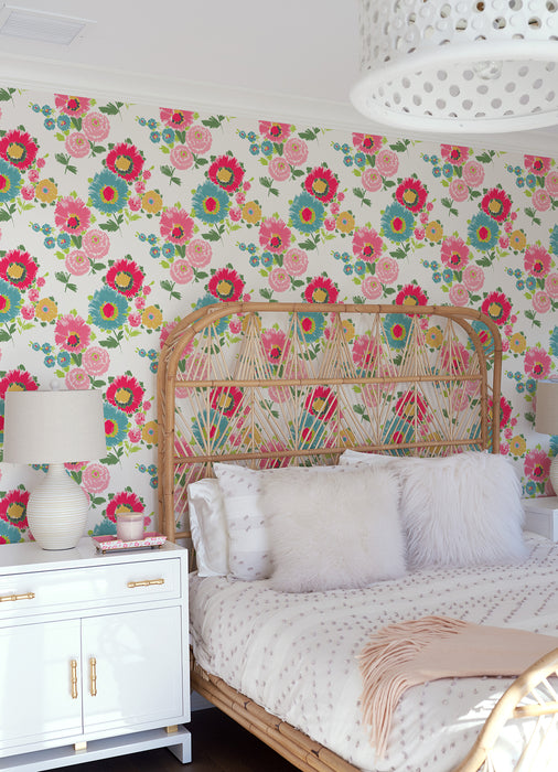 ESSIE PINK PAINTERLY FLORAL WALLPAPER / COLLECTION: A-Street Prints Happy