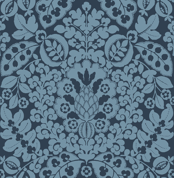 MARNI NAVY FRUIT DAMASK WALLPAPER / COLLECTION: A-Street Prints Happy