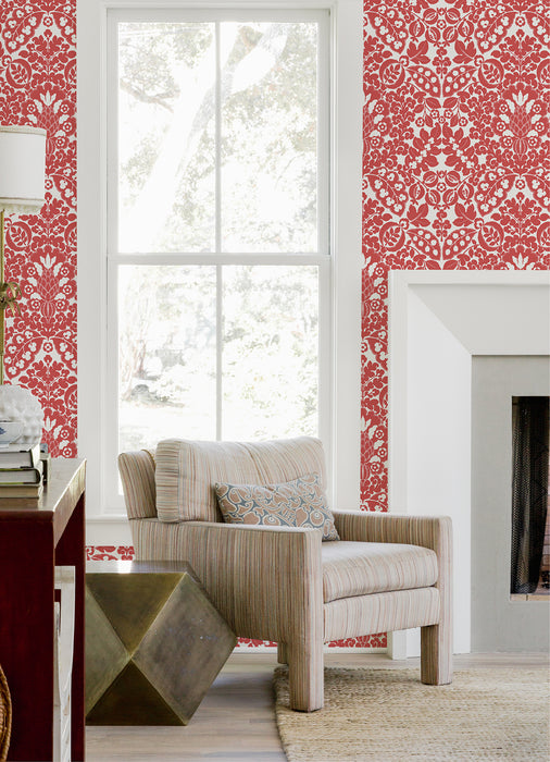 MARNI RED FRUIT DAMASK WALLPAPER / COLLECTION: A-Street Prints Happy