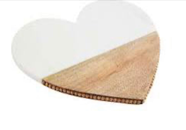 Mud Pie Large Marble Wood Heart Platter