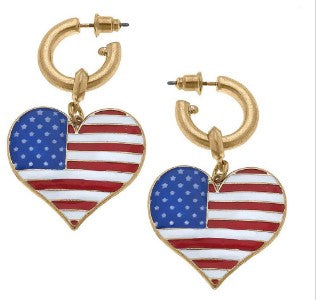 Patriotic Enamel Heart Earrings in Red,White & Blue