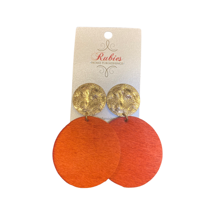 Gold Medallions with Orange Fabric Earrings
