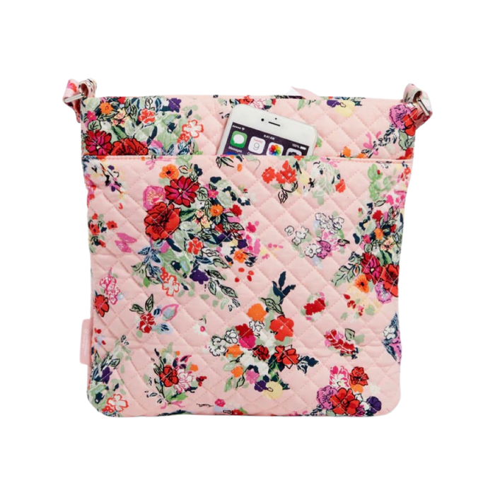 Vera Bradley Triple Zip Hipster Crossbody Bag in Recycled Cotton-Hope Blooms Pink