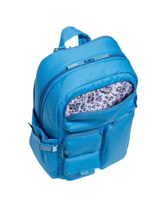 Vera Bradley Utility Large Backpack in Recycled Cotton-Blue Aster