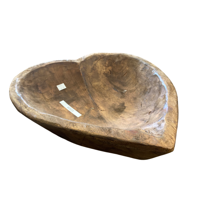 Large Hand Carved Heart Shaped Stained Dough Bowl 15" x 14" x 3.5"