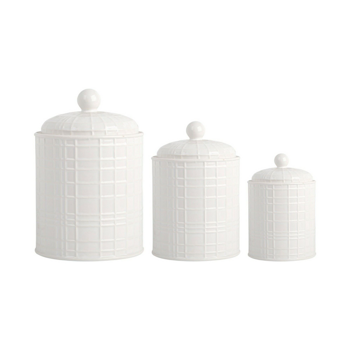 Set of 3 White Round Gridline Canisters