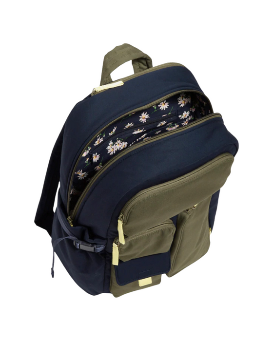 Vera Bradley Utility Large Backpack in Recycled Cotton-Navy Daisy Colorblock