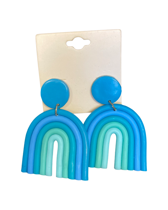 Blue Rainbow Clay Earrings