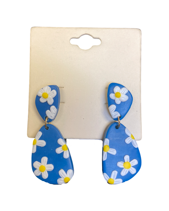 Blue Daisy Clay Earrings