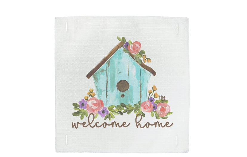 Welcome Home Birdhouse Square Pillow Swap